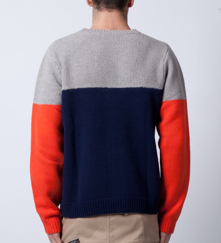 Grey/Navy/Orange 3 Tone Color Sweater  Placeholder Image