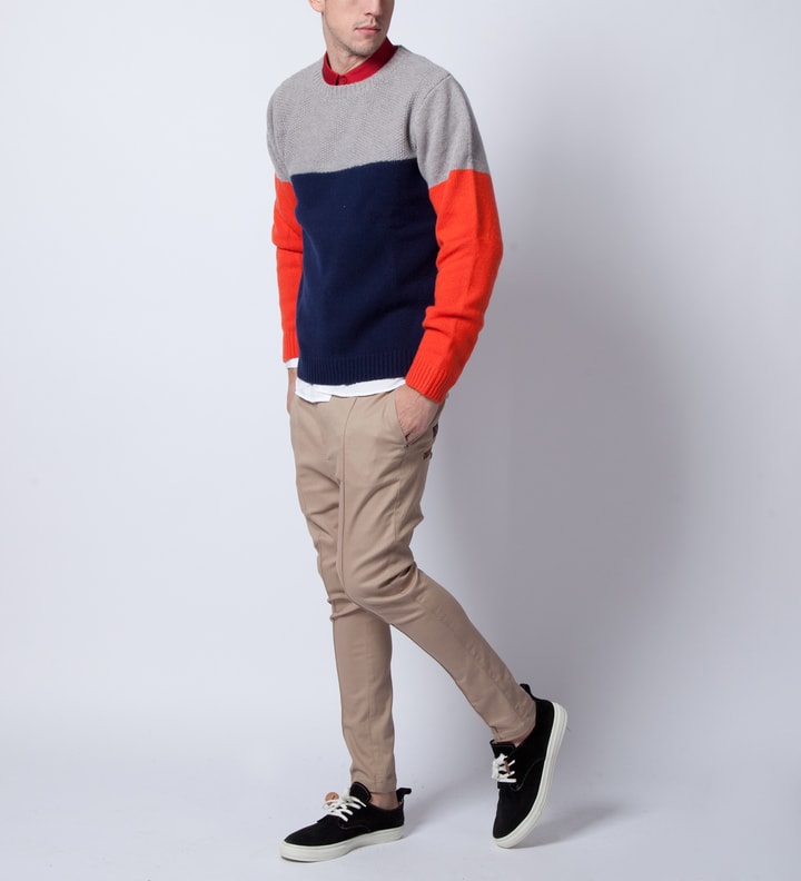 Grey/Navy/Orange 3 Tone Color Sweater  Placeholder Image