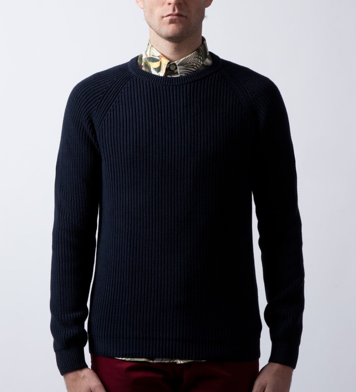 Navy Ribbed Knit Sweater  Placeholder Image