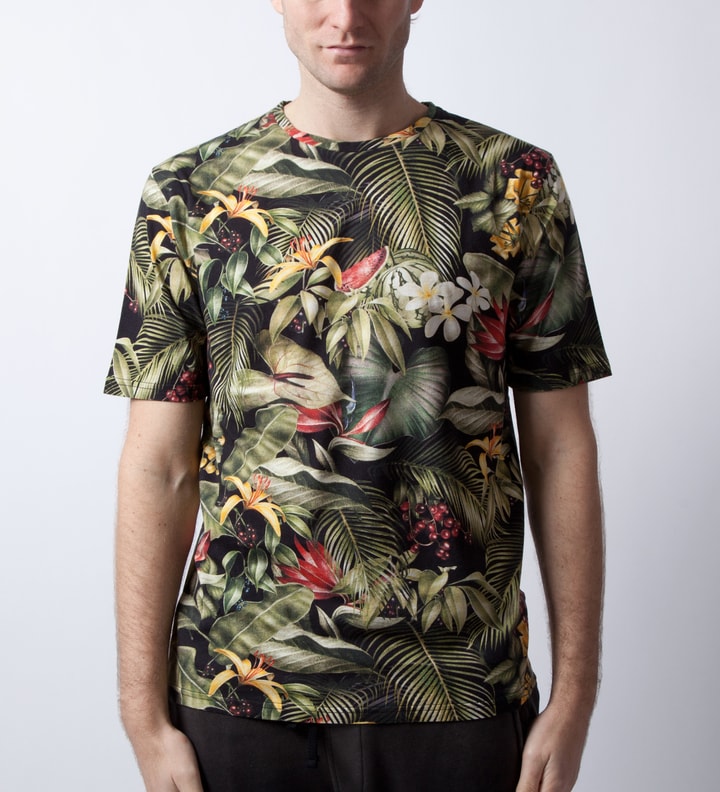 Black Tropical Printed Jersey T-Shirt  Placeholder Image