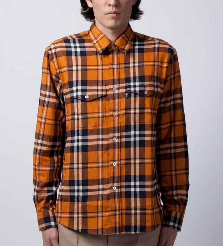 Orange Steamer Plaid Cotton Flannel Shirt  Placeholder Image