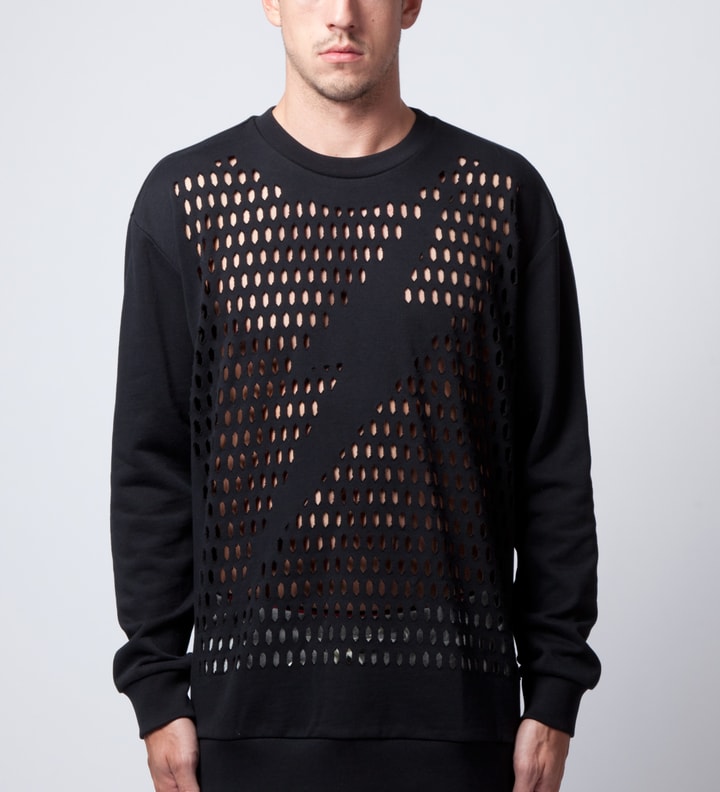 Soft Black Laser Cut Lightning Bolt Pullover Sweater  Placeholder Image