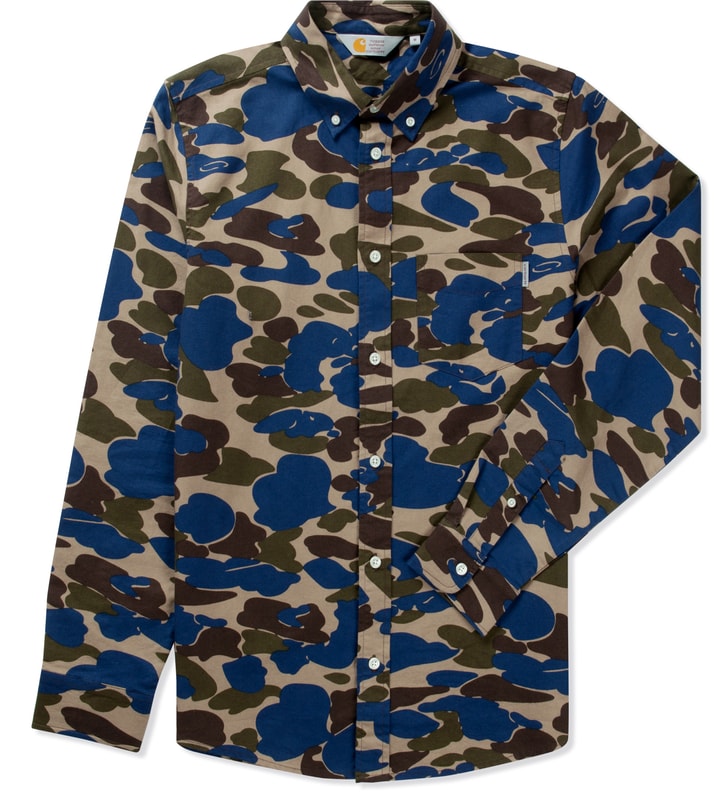Carhartt Work In Progress - Metro Blue Camo L/S Fuller Shirt | HBX Carhartt Work In Progress - Metro Blue Camo L/S Fuller Shirt | HBX