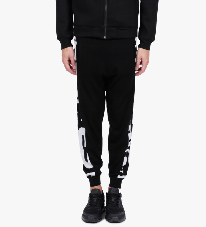 Black/White MCQ Text Stripe Print Jogger Pants Placeholder Image