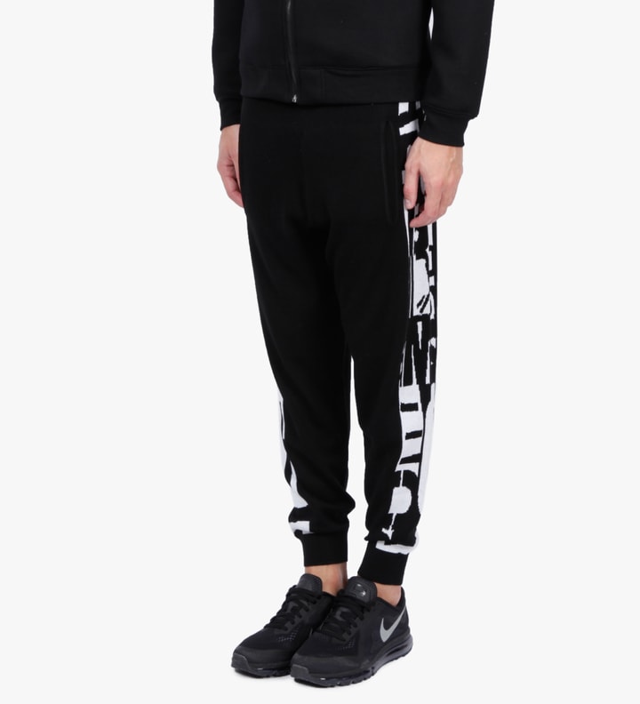 Black/White MCQ Text Stripe Print Jogger Pants Placeholder Image