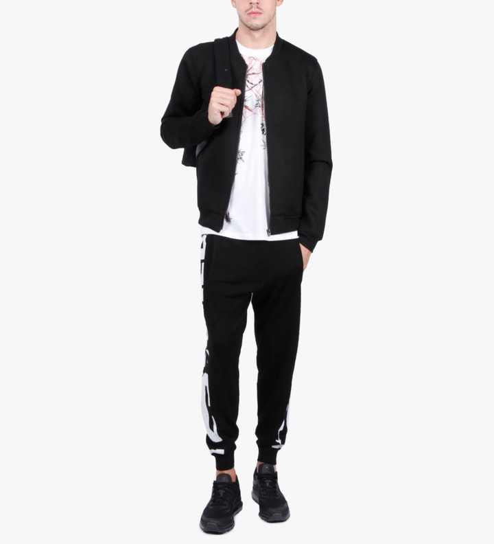 Black/White MCQ Text Stripe Print Jogger Pants Placeholder Image