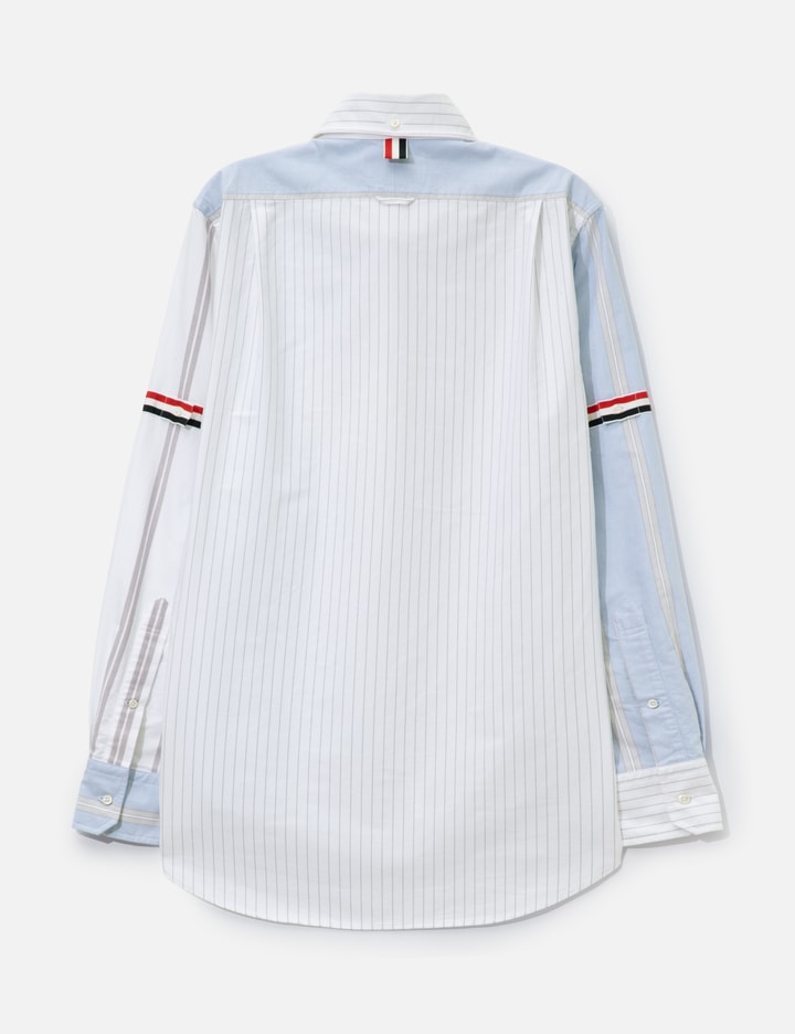 Thom Browne Funmix Shirt With Grosgrain Armbands In Pinstripe Oxford