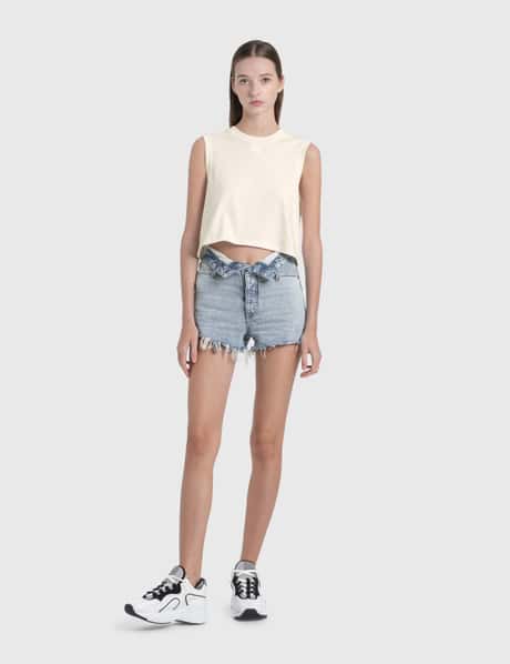 Alexander Wang Bite Flip Boxer-detailed Denim Shorts in Blue