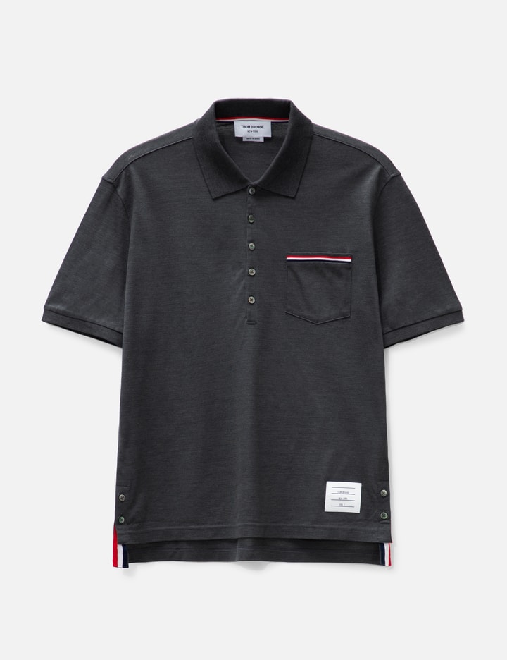 Thom Browne Collar Polo Shirt With Patch Pocket In Grey