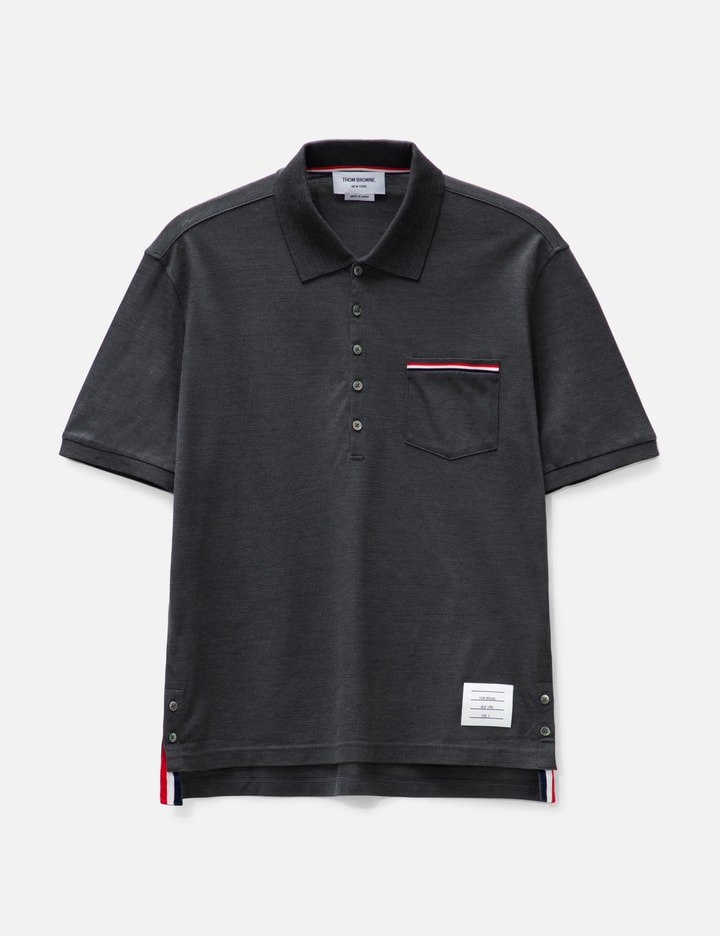 Thom Browne Pique Pocket Polo In Grey