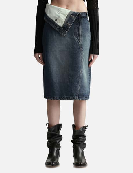 Lesugiatelier Folded-waist Denim Midi Skirt