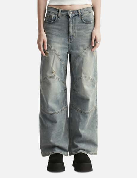 YEEL Logo Print Paneled Pants Blue