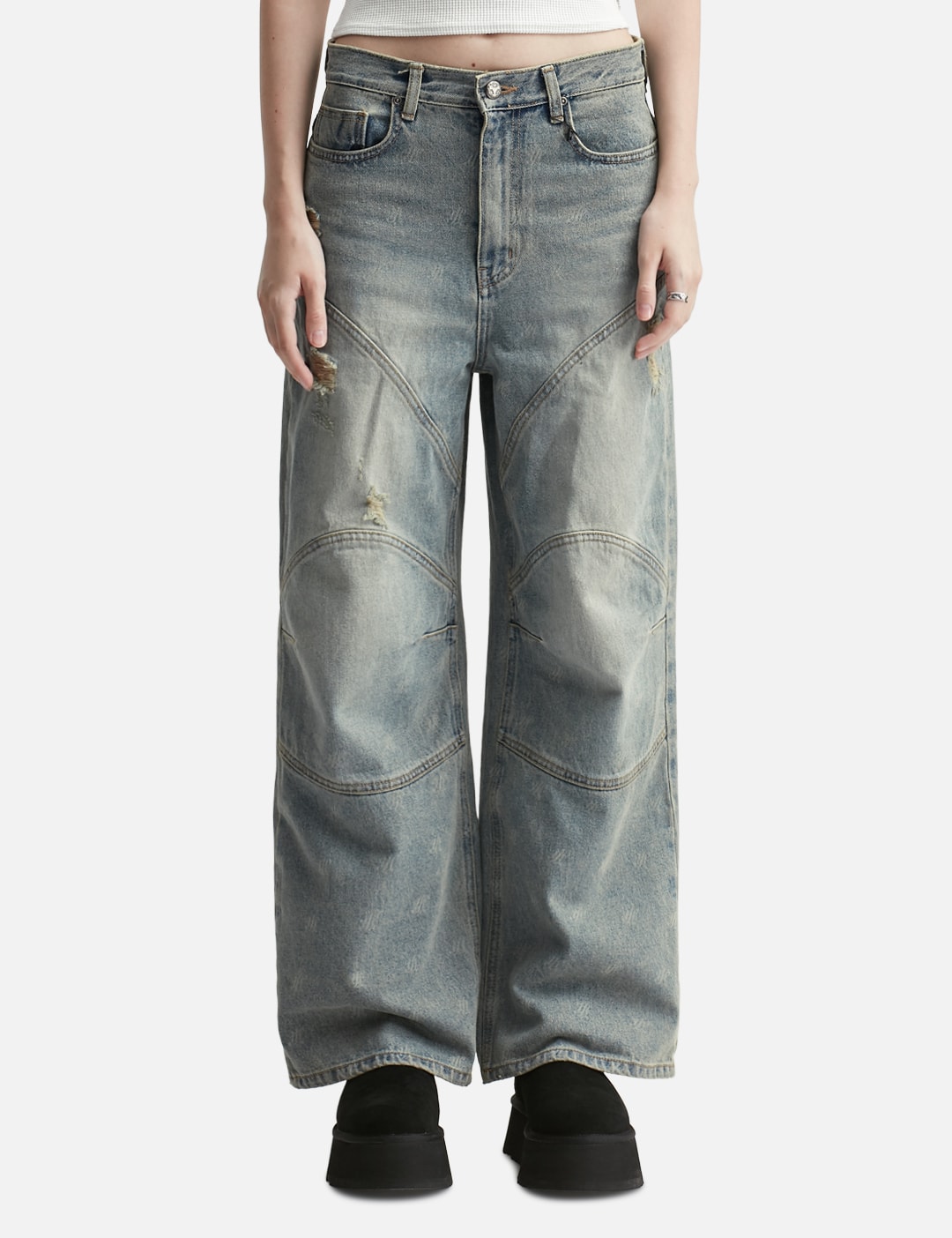 Logo Print Paneled Pants Blue view 13
