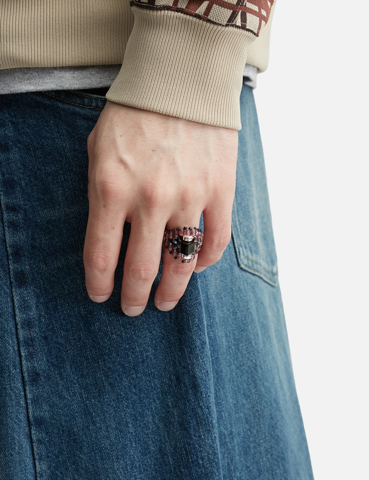 Needles X Tie A Knot Square Crystal Beads Ring In Black
