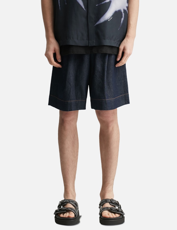 Light Denim Pleated Shorts view 3
