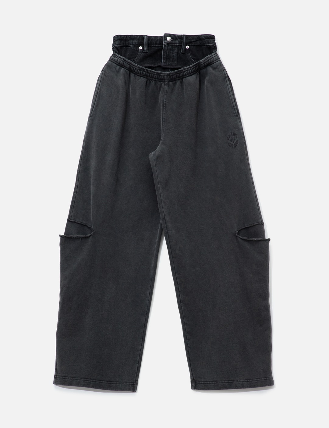 Pre-Styled Slashed Sweatpant With Denim Waistband