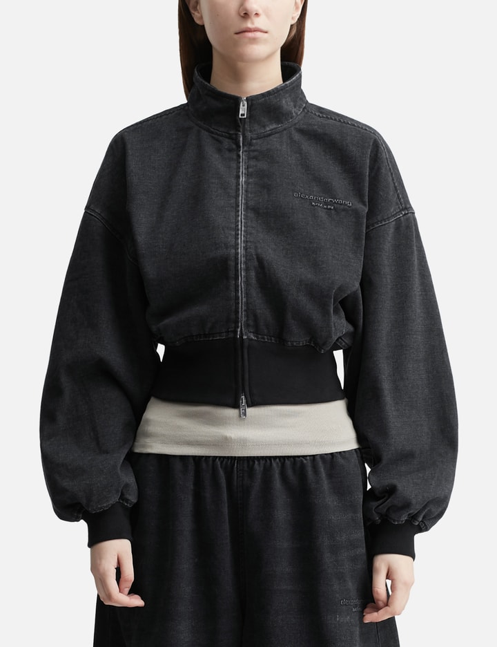 Alexander Wang T Black Brushed Denim Funnel Neck Jacket In Black