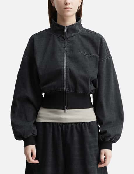 T By Alexander Wang Black Brushed Denim Funnel Neck Jacket