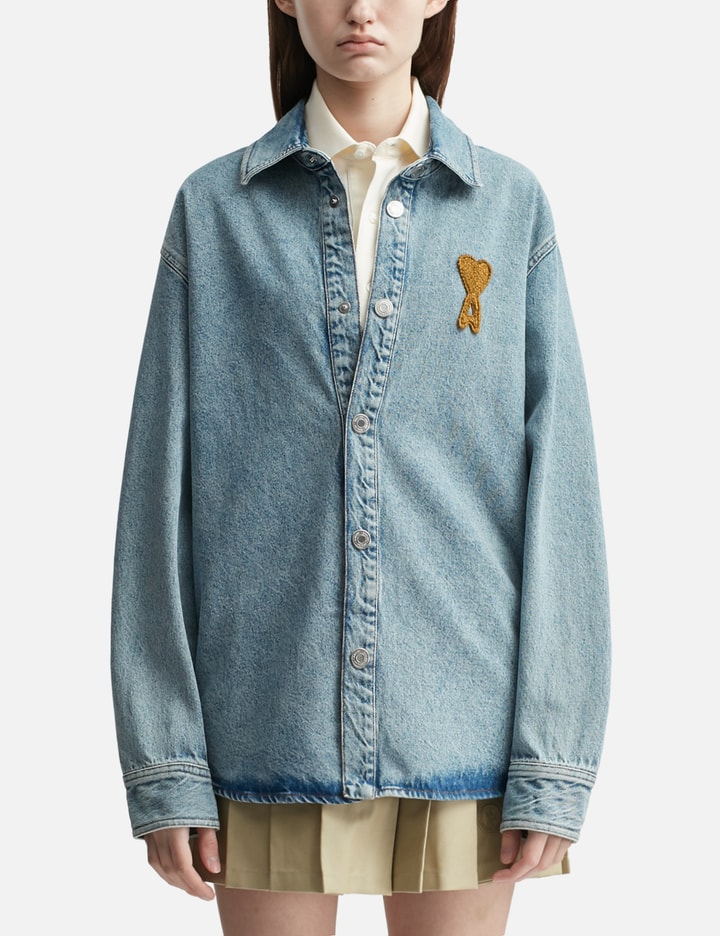 Ami Blue Cotton Knitted Ami De Coeur Overshirt