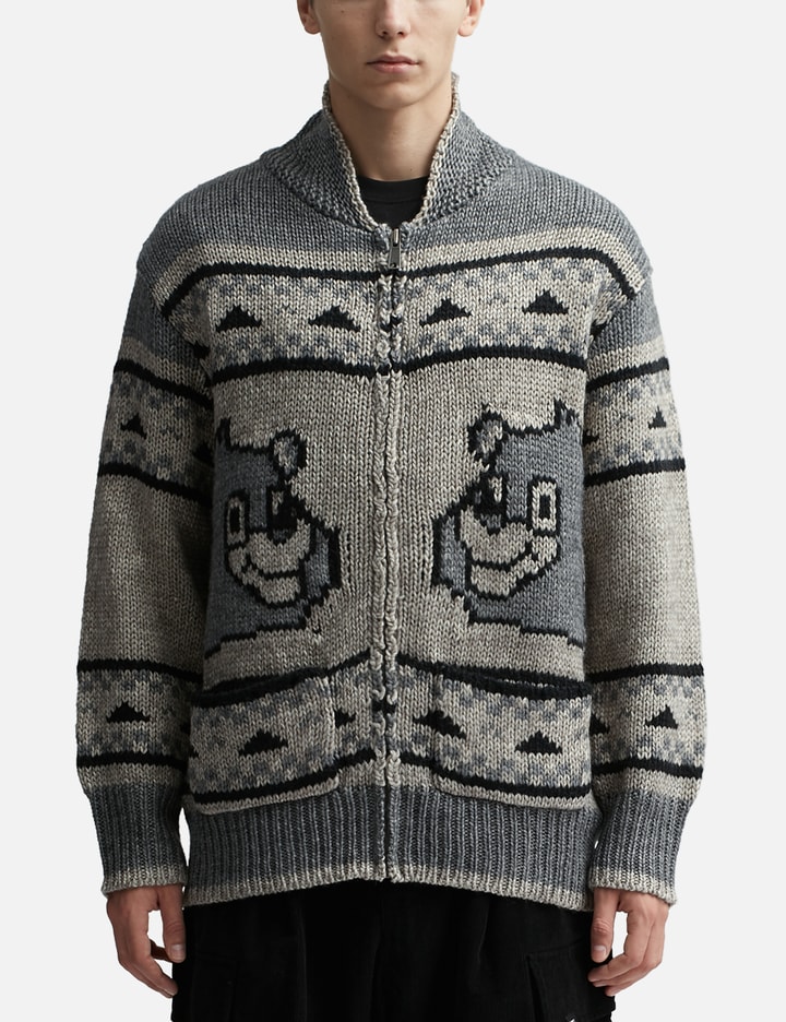 Shop Lmc Bear Zip-up Cowichan Knit Sweater In Grey