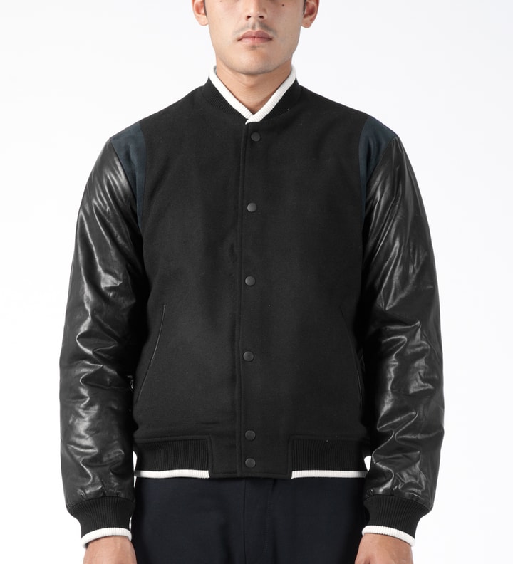 Black Wool Ultrasuede Baseball Jacket Placeholder Image
