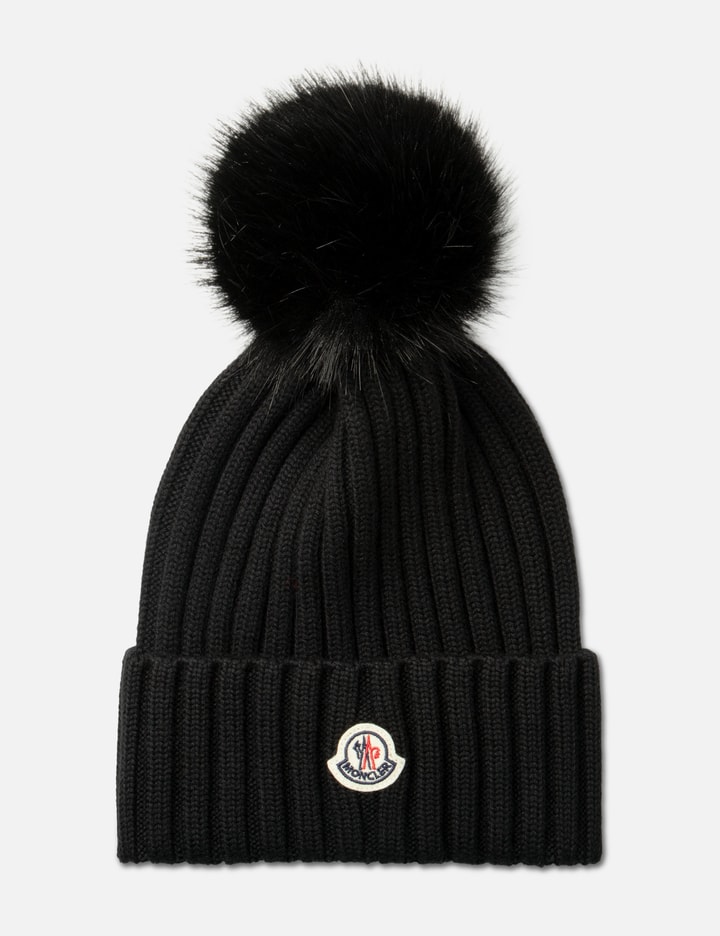 Moncler Wool Beanie With Pom Pom In Black