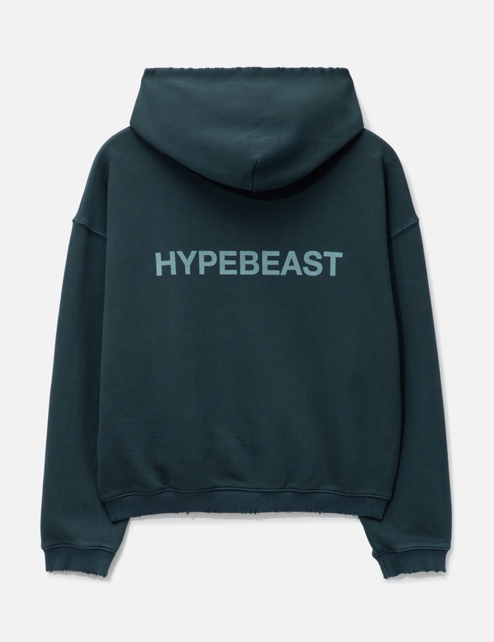 Hypebeast Garment Dyed Logo Zip-up Hoodie In Blue