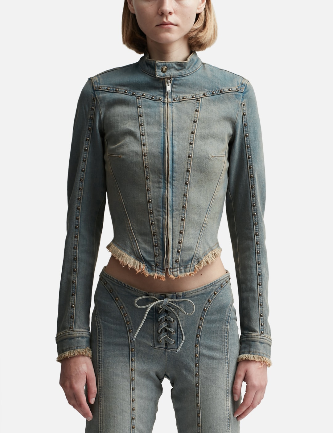 Sunset Wash Denim Jacket With Studs BLUE view 6