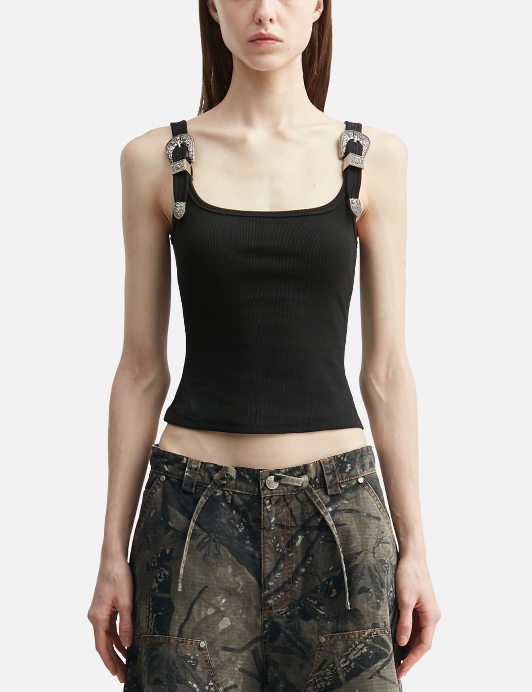 Black Tank Top With Metal Buckle Straps view 18