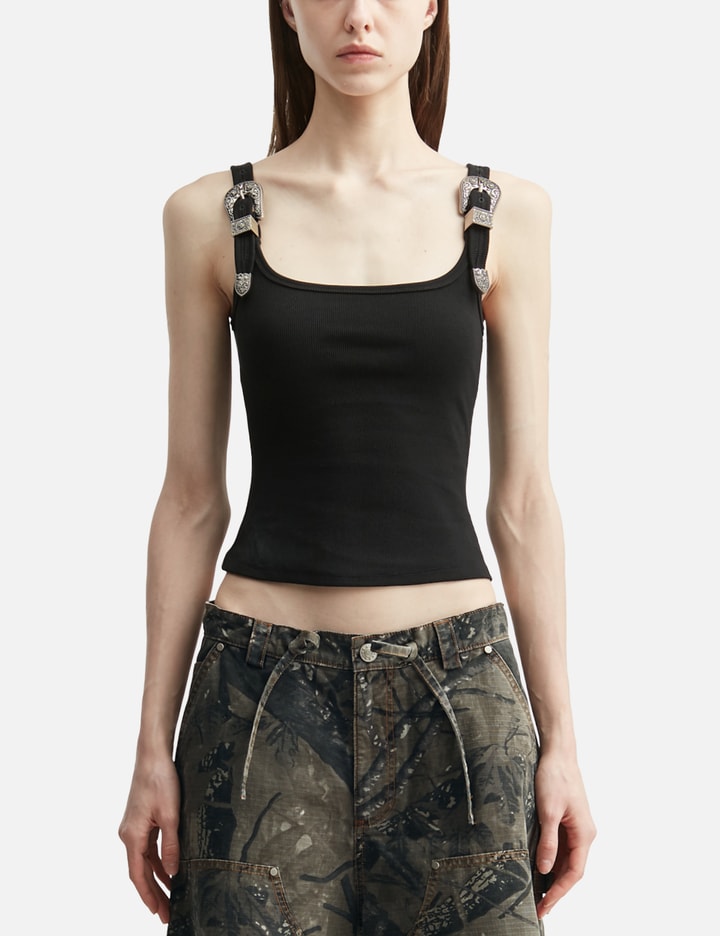Black Tank Top With Metal Buckle Straps view 3