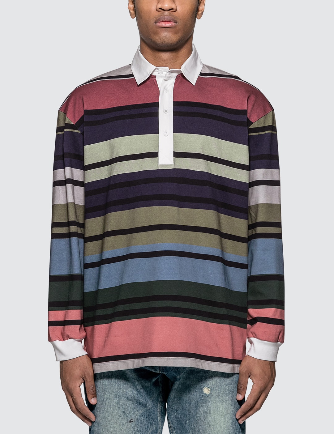 Striped Rugby Jersey Long Sleeve Polo Shirt Placeholder Image