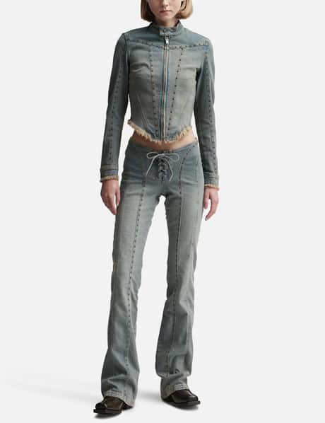 Sunset Wash Lara Laced Denim Studded Trousers view 11