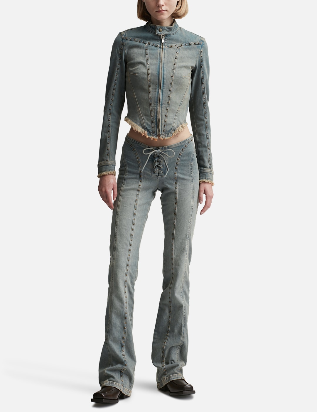 Sunset Wash Lara Laced Denim Studded Trousers view 16