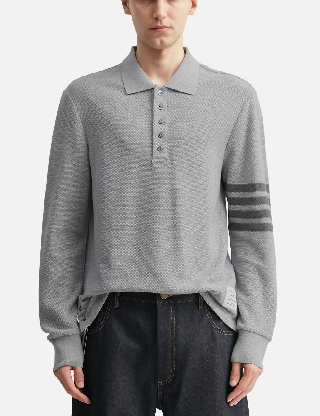 Textured Pique 4-Bar Long Sleeve Polo view 18