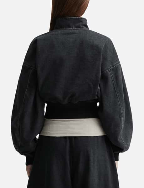 Black Brushed Denim Funnel Neck Jacket view 9