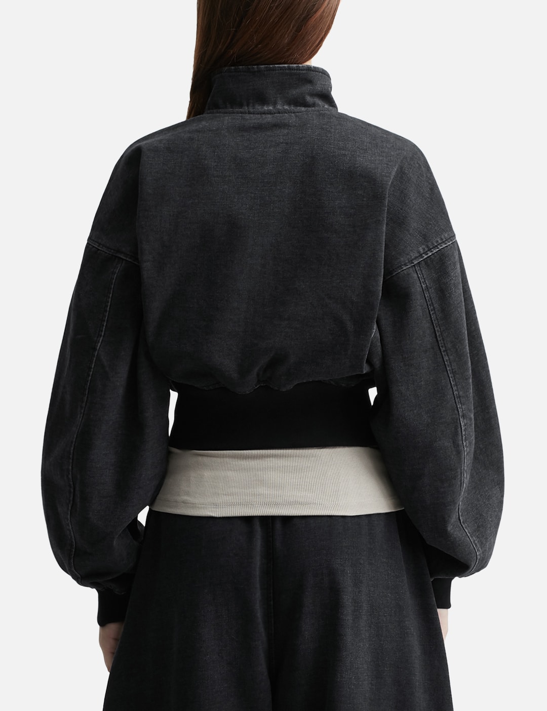 Black Brushed Denim Funnel Neck Jacket view 15