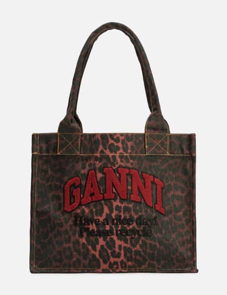 Ganni Red Leopard Print Canvas Tote Bag