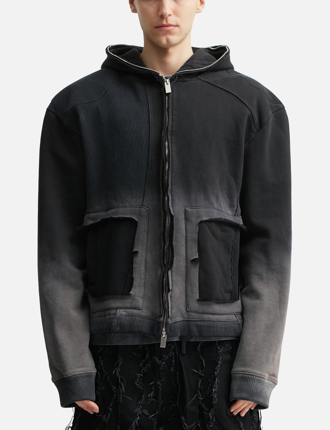 Panelled Padded Zipped Grey Hoodie view 11