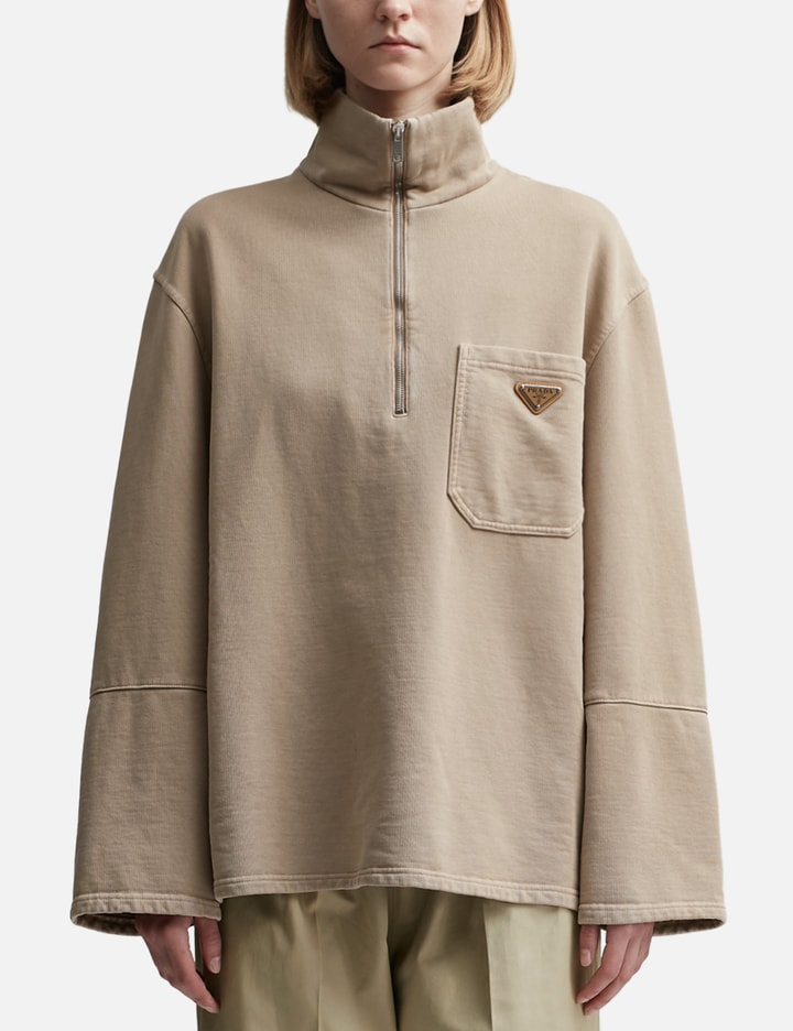 Prada Turtleneck Cotton Fleece Blouson Jacket In Beige
