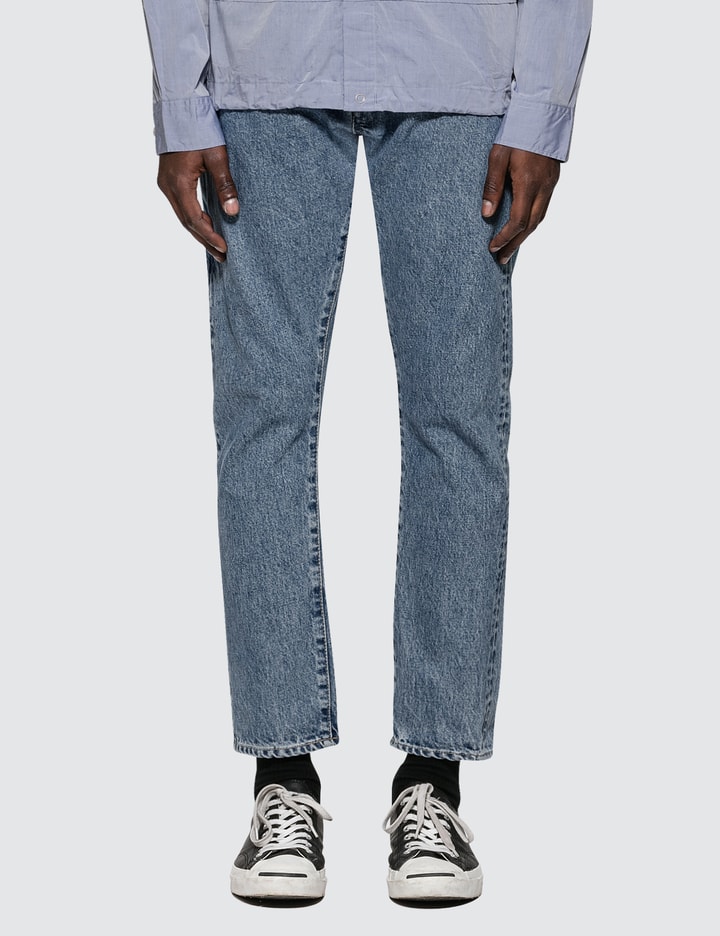 Long Stone Wash Tapered Denim Jeans Placeholder Image