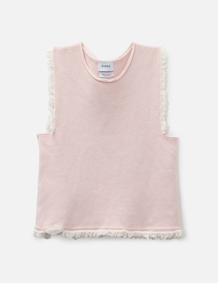 Barrie Denim Fringed Cashmere Cotton Knit Top