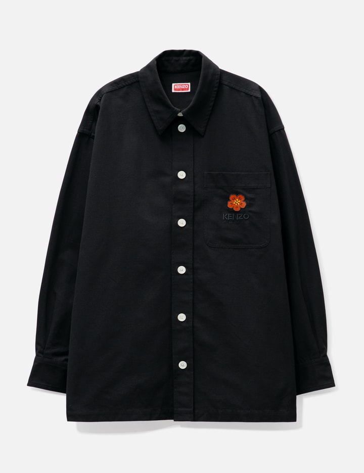 Kenzo Oversized Boke Flower Embroidered Shirt In Black