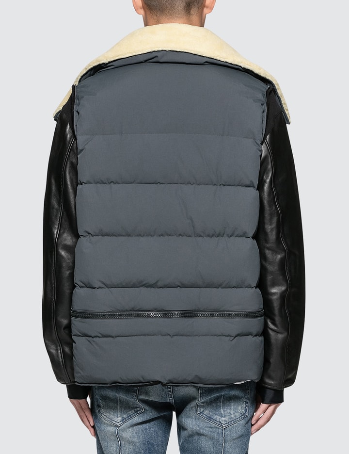 Puffer Jacket with Shearling Collar and Leather Sleeve Placeholder Image