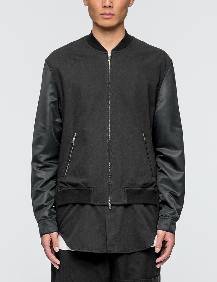 Classic Bomber Shirt Jacket with Nylon Sleeves Placeholder Image