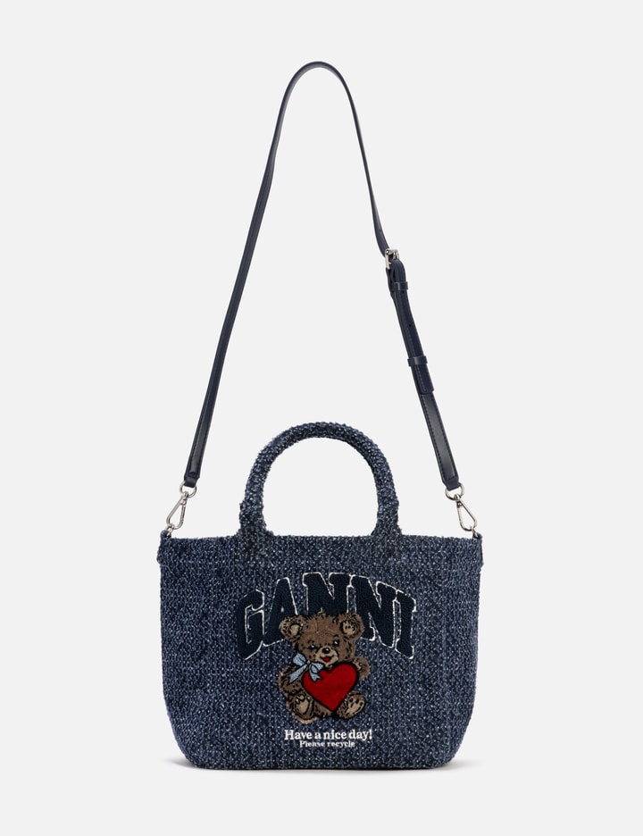 Ganni SMALL TRAPEZE SHOPPER BEAR TWEED DENIM