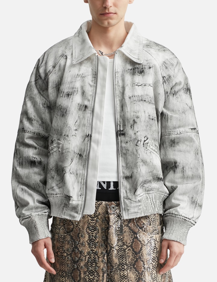 Thought We Friends Bane Waxed Denim Varsity Jacket