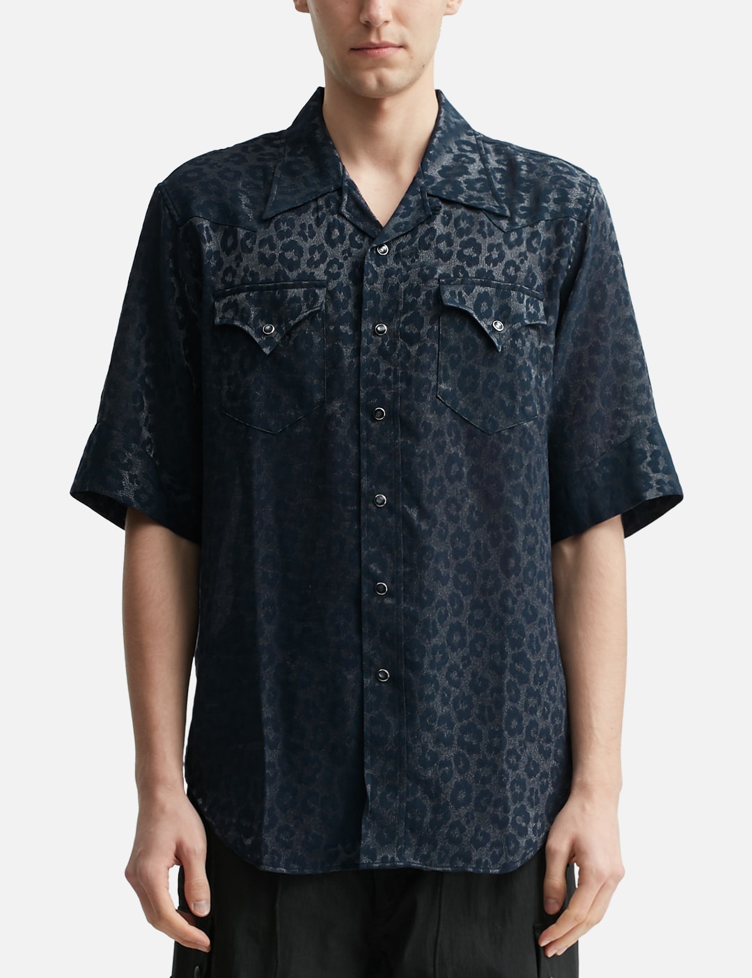 Short Sleeves Western Shirt - Rayon Leopard Jacquard view 11