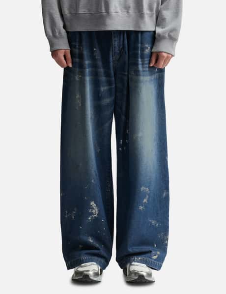 CLESSTE - SILVER PRINT VINTAGE WASH SELVEDGE DENIM WIDE PANTS  
