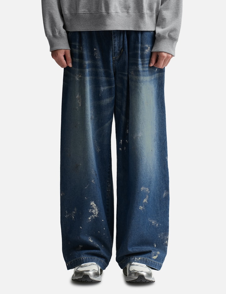 SILVER PRINT VINTAGE WASH SELVEDGE DENIM WIDE PANTS Placeholder Image