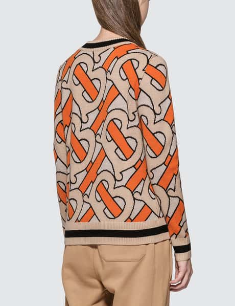 Burberry Monogram Intarsia Wool V-neck Sweater In Orange